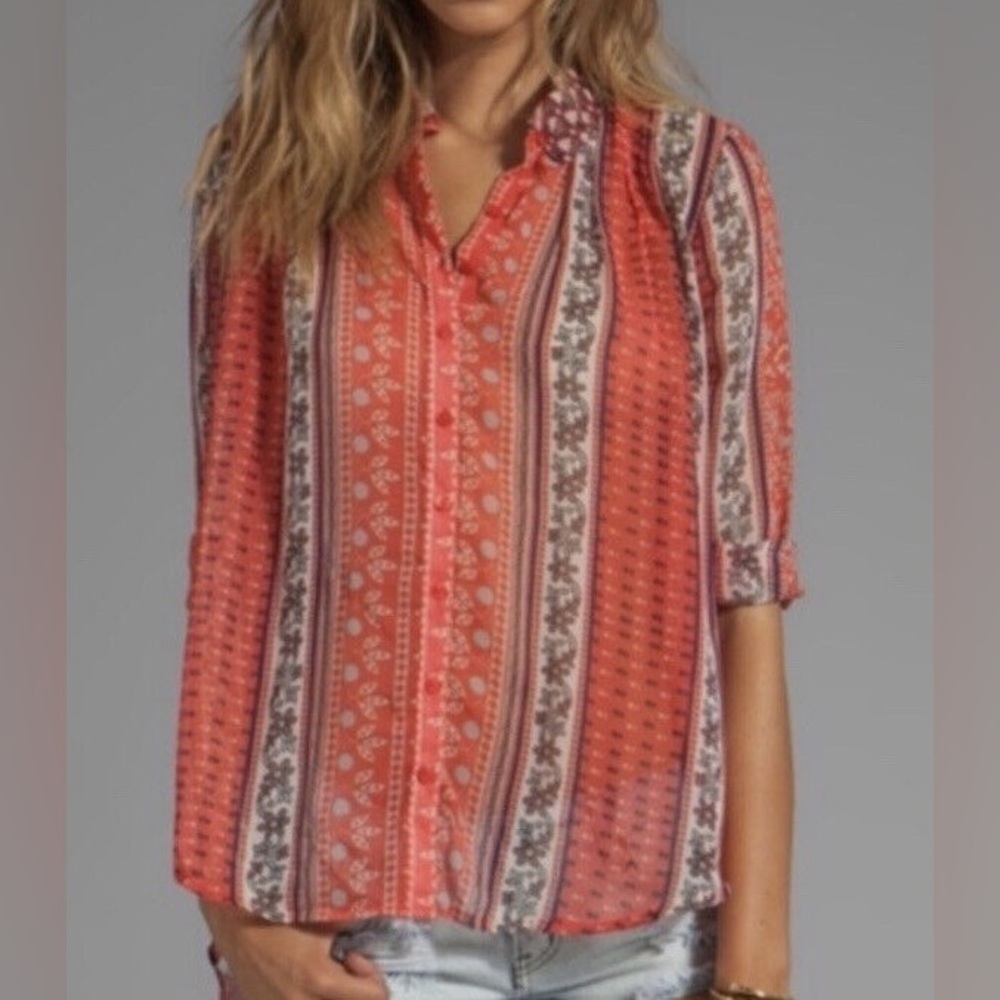 Free People Bohemian Midnite Mile Buttoned Down Low Cinch Back Blouse Top